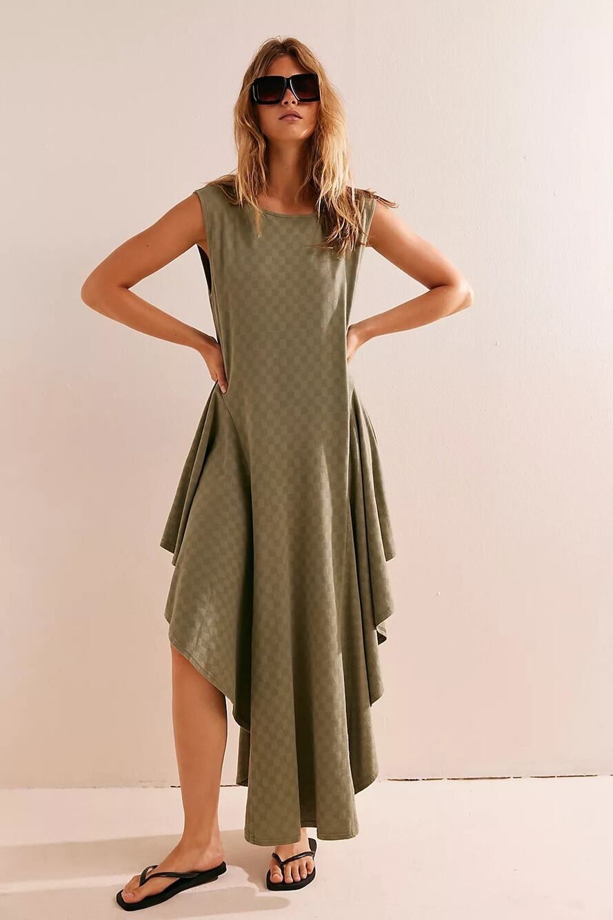 New Free People FP BEACH Mia Midi ASSYMETRICAL $98 SMALL Crystal Kelp - Green
